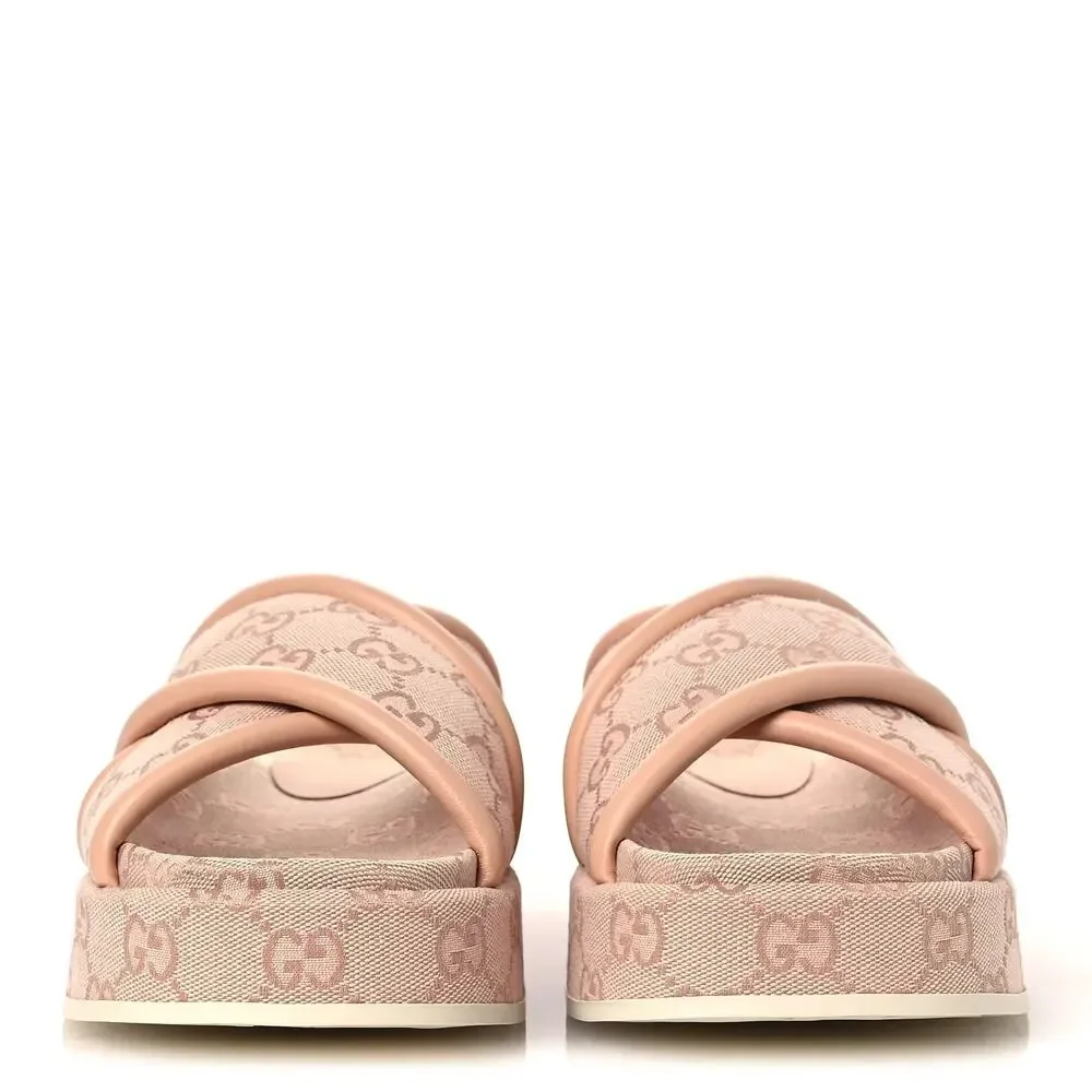 Gucci GG Canvas Pink Platform Slides 816798 Women's 38.5 US 8.5 NEW